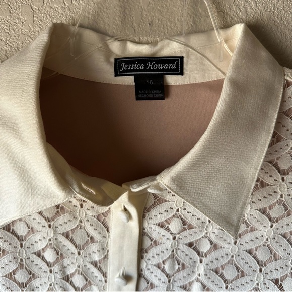Jessica Howard Off-White Lace Button-Up Dress with Collar - Picture 5 of 8